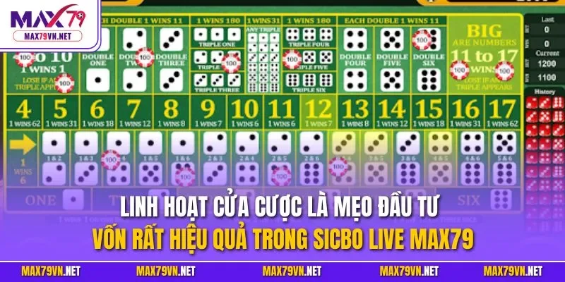 Linh hoạt cửa cược là mẹo đầu tư vốn rất hiệu quả trong Sicbo live MAX79